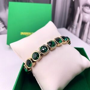 Green Crystal Bracelet, Gold Plated Chunky Emerald Green Tennis Bracelet